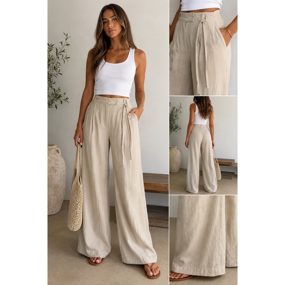 Abercrombie & Fitch Pants - Abercrombie & Fitch Linen Blend Wide Leg Pants Beige High Rise XSL Long